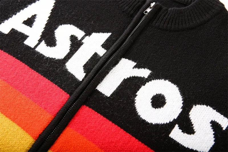 Autumn Winter New Letter Patchwork Color Streetwear Long Sleeve Round Neck Female Jacket Casual Zipper Women Knitted Coats