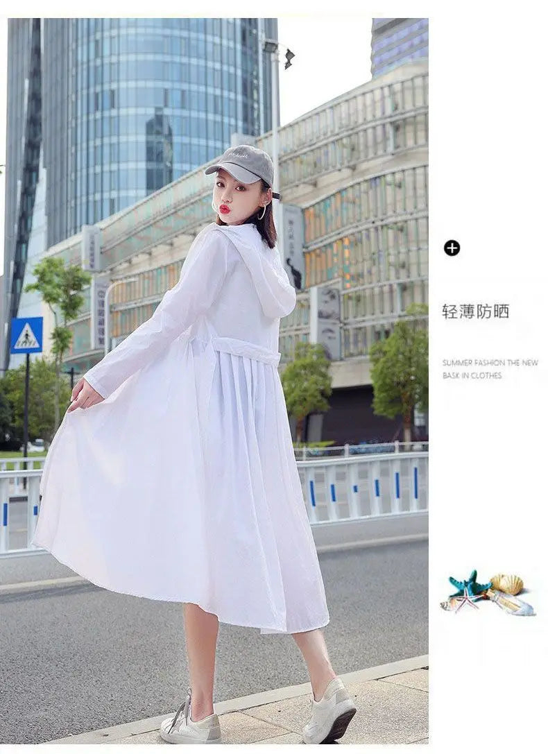 Women Clothing 2024 Women's Ultra-thin Windbreaker Mid-length Summer Sun Protection Clothes Coat Trend Korean Anti-UV Sun Cloak