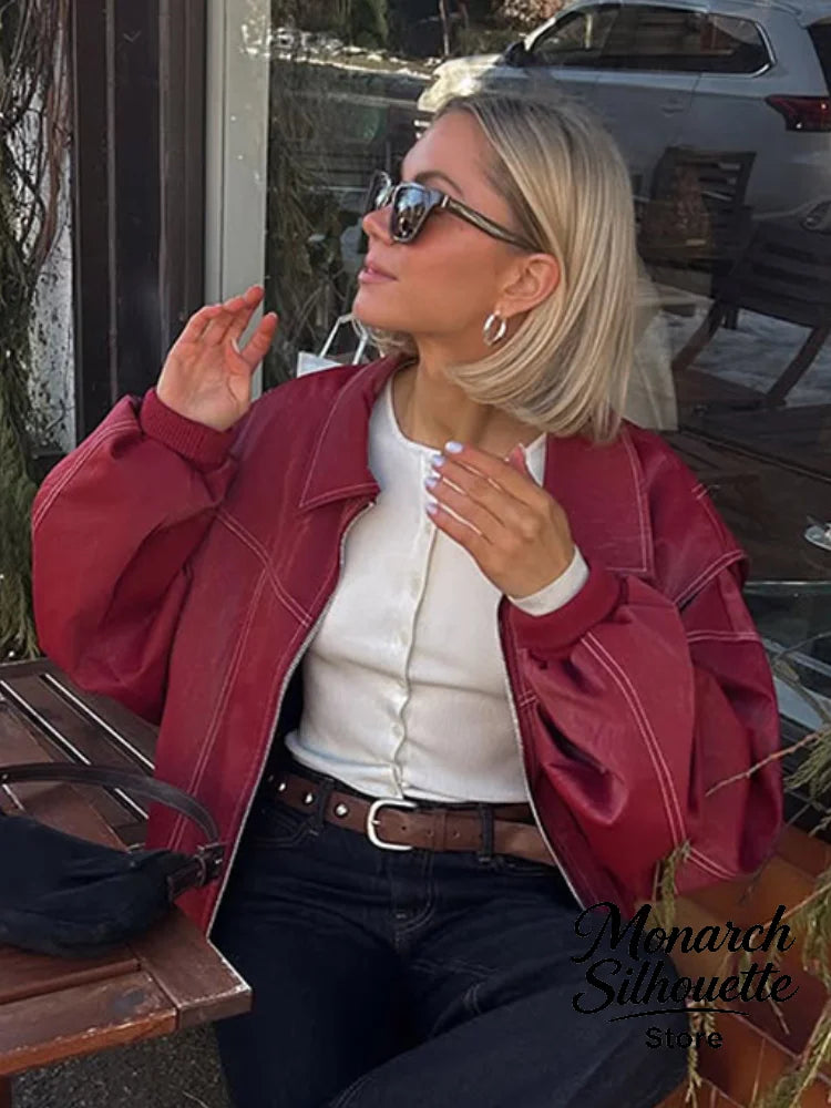 Solid Patchwork Cropped Coats Women Casual Lapel Long Sleeve Loose Zipper Pocket Short Jacket Fashion Autumn Lady Street Outwear