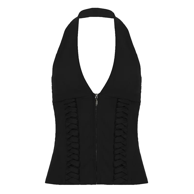 Jennie Same Style Halterneck Deep V-Neck Strap Corset Vest Sexy Hot Girl Slimming Versatile Crop Top