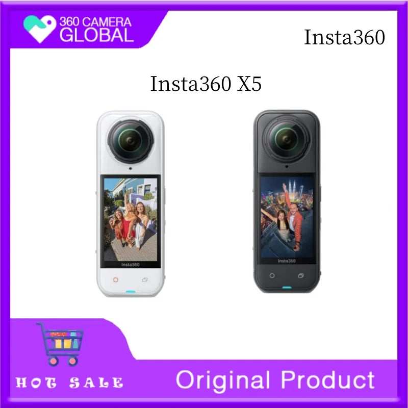 Insta360 X5 - Waterproof 8K 360° Action Camera, Leading Low Light, 3-Hour,Triple AI Chip Design Battery,