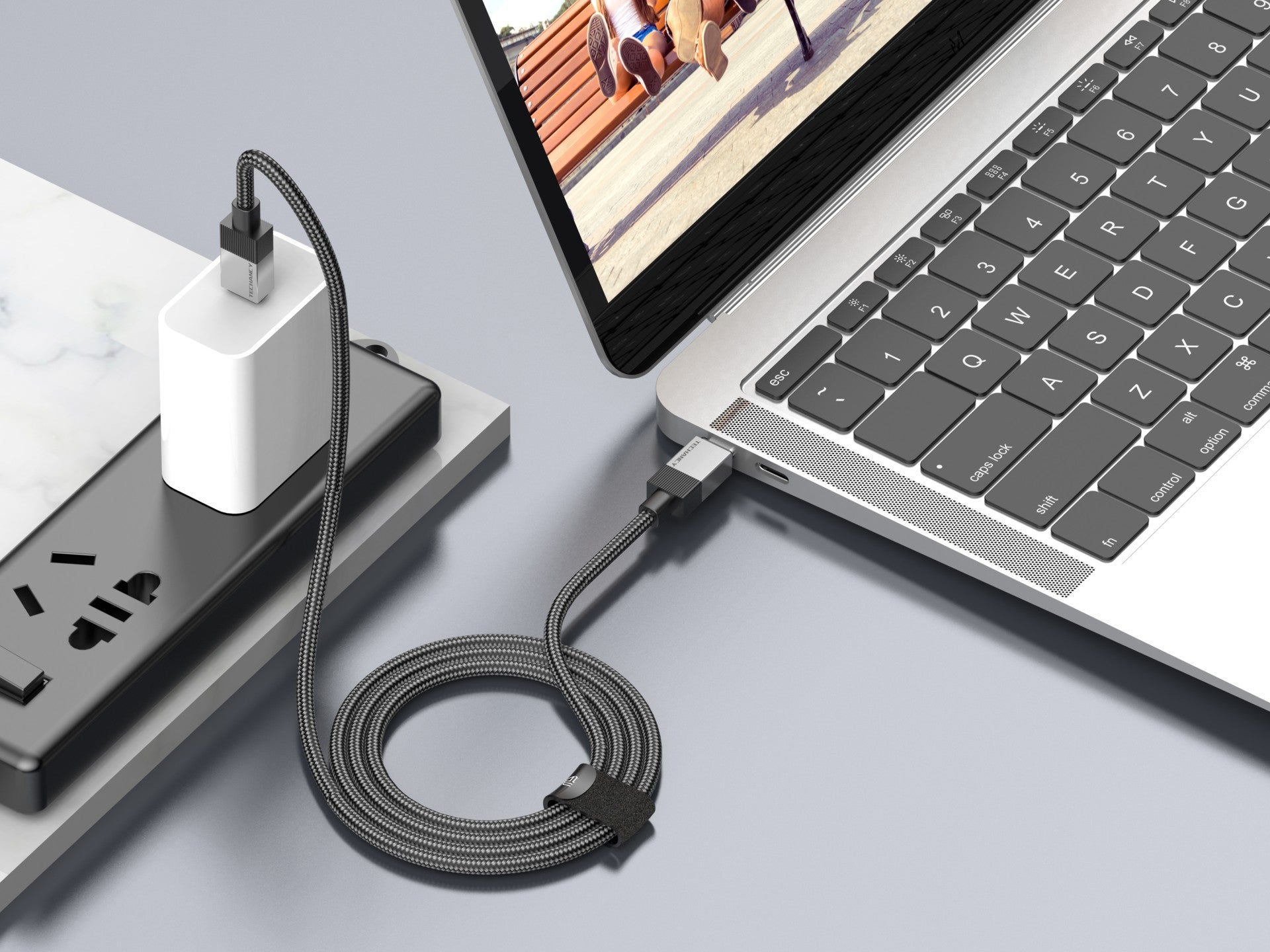 Techancy Cabo de Dados PD TB1800, 60W, 1m Preto, USB-C para USB-C, Conector de Liga de AlumInio, Design Trancado, Carregamento Rapido