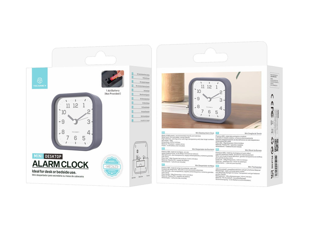 Techancy Mini despertador de mesa ME2623 silencioso números grandes espelho HD corpo ABS portátil para quarto e escritório cor cinzenta