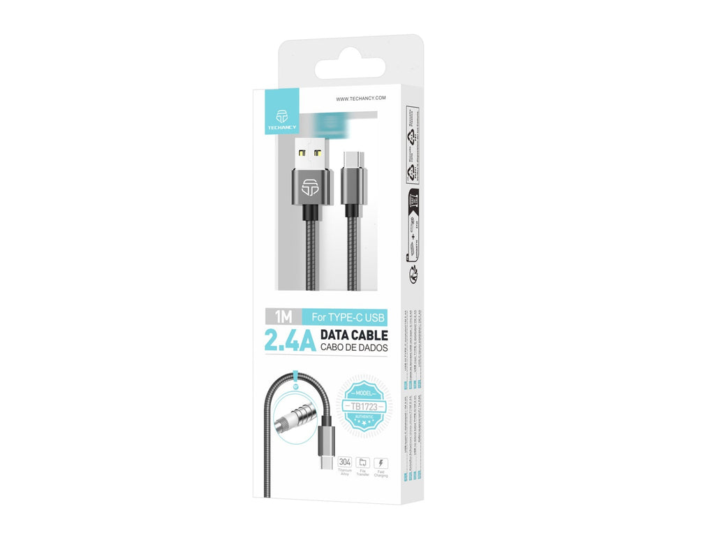 Techancy Cabo De Dados De Alumínio 1m  TB1662, Design Totalmente Metálico, Usb-Tipo C, Carregamento De 2,4a.
