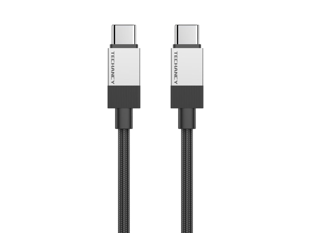 Techancy Cabo de Dados PD TB1800, 60W, 1m Preto, USB-C para USB-C, Conector de Liga de AlumInio, Design Trancado, Carregamento Rapido