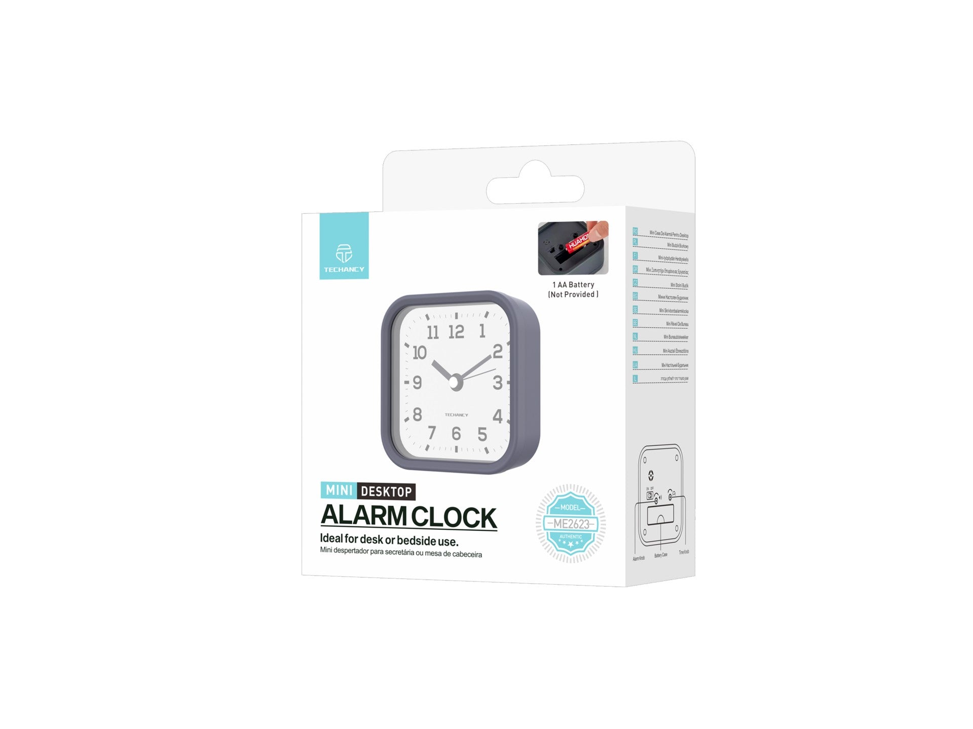 Techancy Mini despertador de mesa ME2623 silencioso números grandes espelho HD corpo ABS portátil para quarto e escritório cor cinzenta