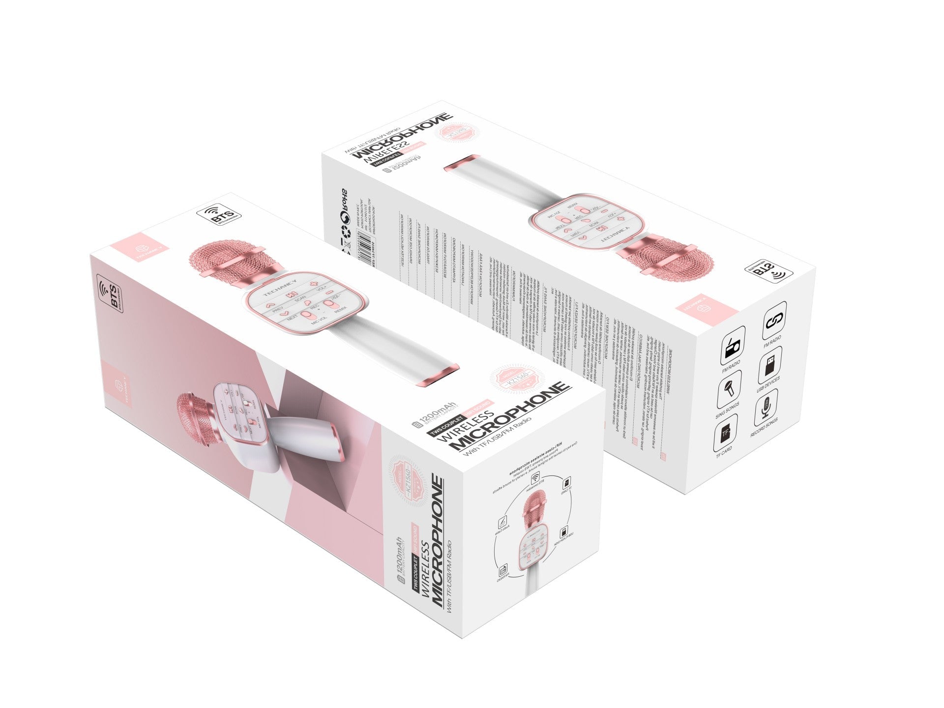 Microfone Bluetooth sem fios Techancy Dss, KZ1560, altifalante portátil para cantar, ouro rosa