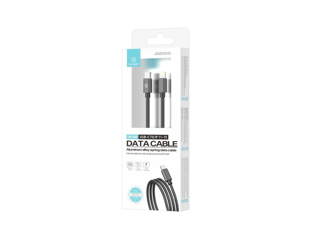Techancy Cabo Usb C Para Lightning 1m TB1796, Design Totalmente Metálico, Resistente A Animais, Carregamento Rápido De 30 Watts